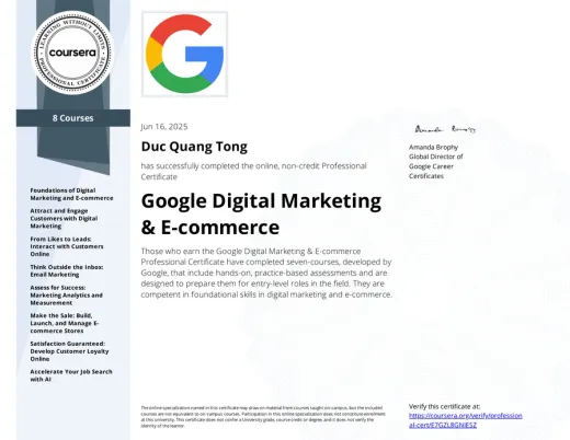 Google Digital Marketing & E-Commerce certificate