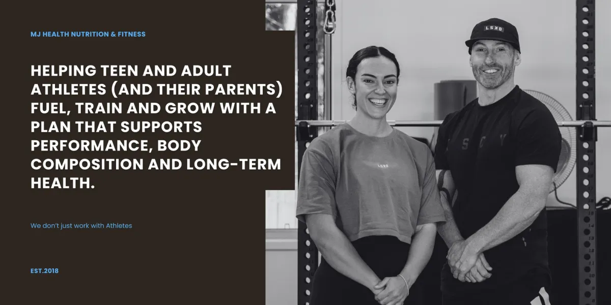 MJ Health Nutrition & Fitness founders, an Accredited Sports Dietitian and an S&C Coach, in their Sunshine Coast gym